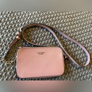 kate spade blush pink leather crossbody camera bag with chain detail